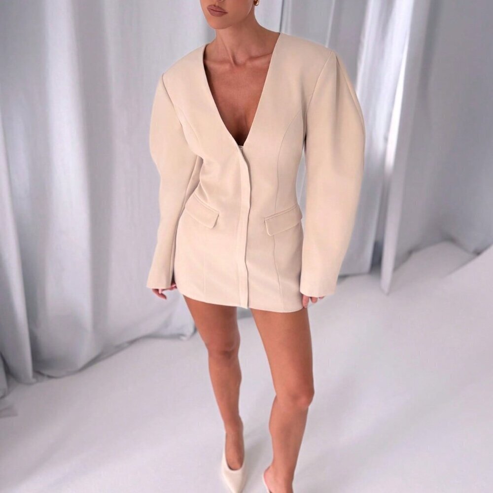 Apricot Elegant Women's Statement Sleeve Blazer Mini Dress